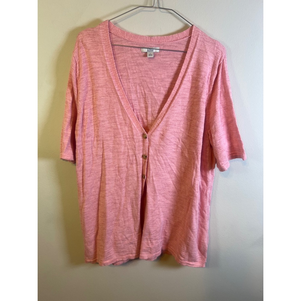 Croft & Barrow Womens‎ Cardigan Cotton Blend Slub Knit Pink L